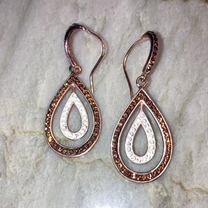 Chocolate and Clear Crystal Sterling Teardrop Earrings